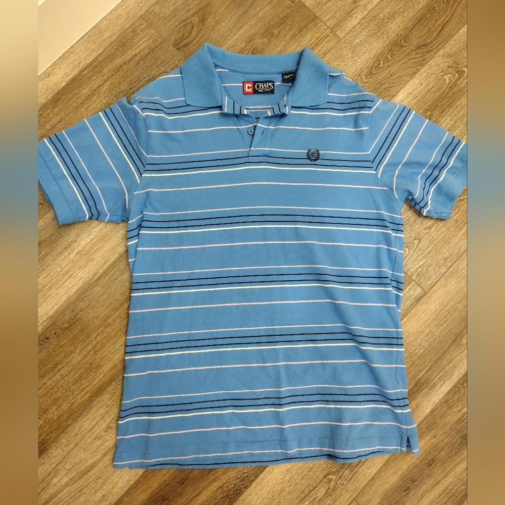 Chaps Men's Blue Striped Polo Size Medium